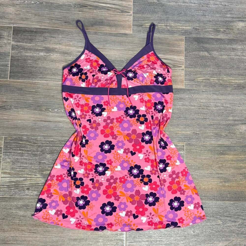Y2K girly retro Barbie pink floral slip dress Joe Boxer